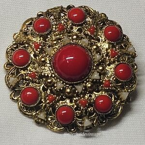 Vintage Gold and Red Brooch